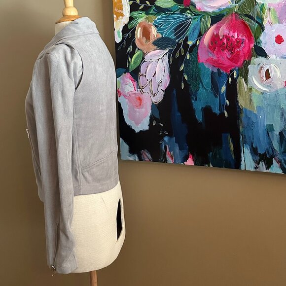 VICI Gray Faux Suede Moto Jacket Women's Size Medium Luxe & Timeless - Picture 4 of 10